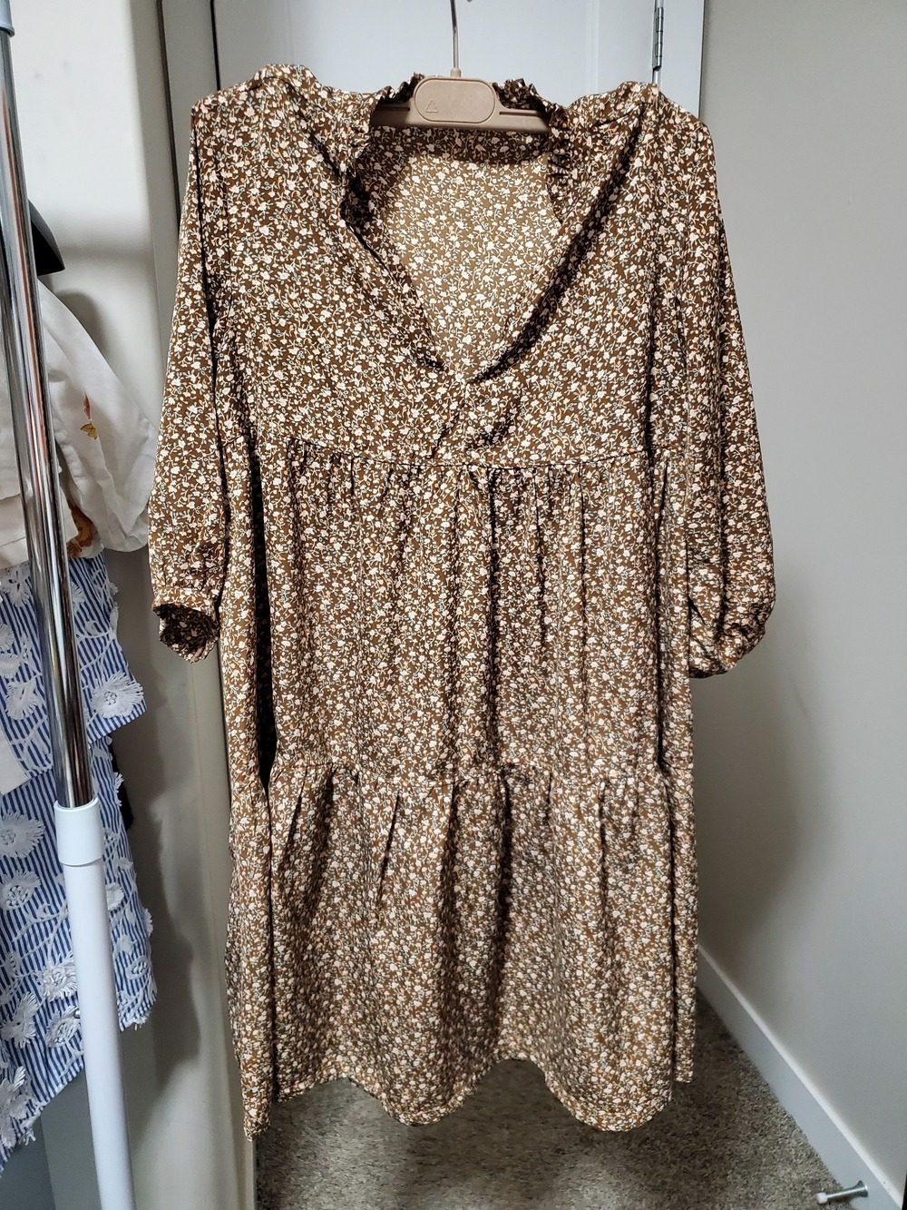 Brown Floral Tiered V-Neck Dress